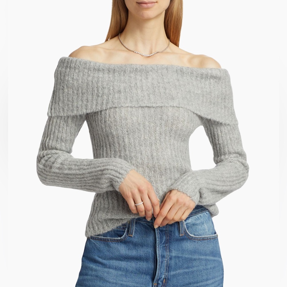 Reformation oberon off the shoulder grey sweater